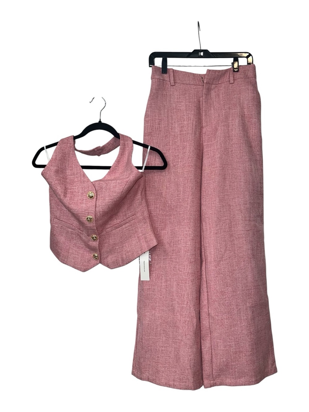 Commense NWT Halter Vest & Wide Leg Pants Set Pink Size S Gold Button Tailored - Picture 2 of 16